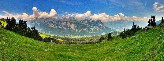 Churfirsten and Gonzen seen from Flumserberg, Switzerland, mels